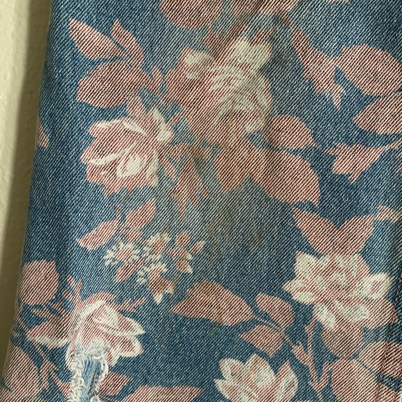 Vintage Low-Rise Joe Boxer Pink Flower Print Flare Distressed Blue Jeans - Picture 5 of 8